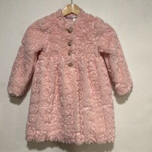 Blueberry Boulevard‎ Girls Pink Faux Fur Rosette Coat Size 6 MCB35177